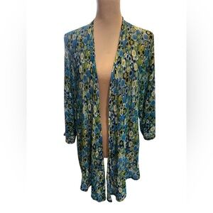 Laura Ashley Women’s Cardigan Green Open Front 3/4 Sleeve Lightweight Sz Medium.